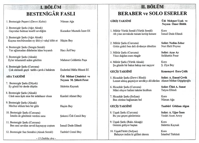 Bestenigâr Fasıl Beraber ve Solo Eserler